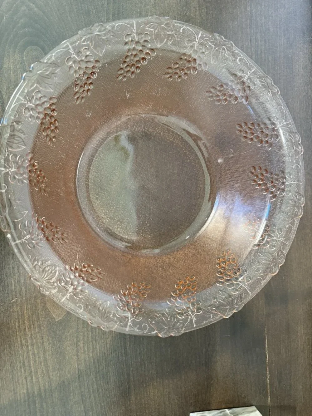 Antique Large Pink Depression Glass Round Fruit Serving Bowl Embossed /Grapes